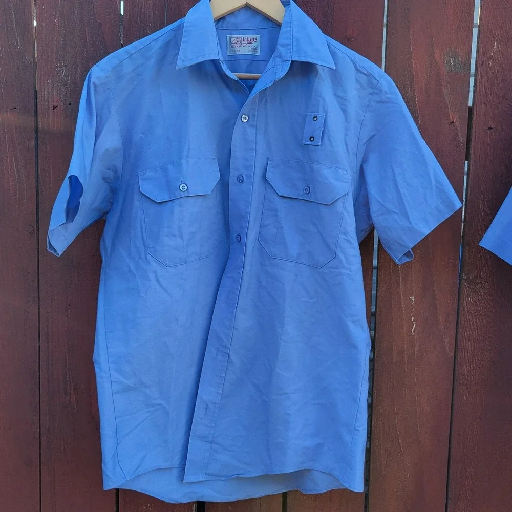VTG 80s/90s Red Kap Image Plus Light Blue Work Shirt Set of 2 Made in USA Sz 16